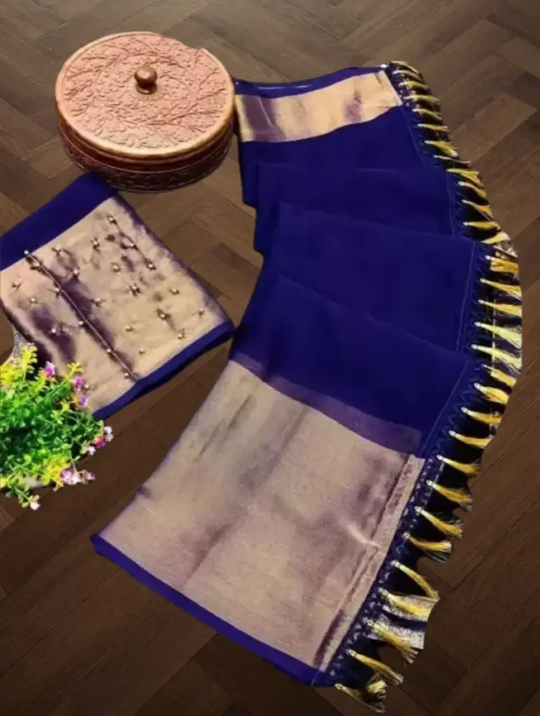 S4s Navy Blue Moti Saree