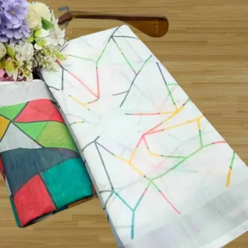 [S4S Linen White ZigZag Cotton Saree] S4S Linen White ZigZag Cotton Saree